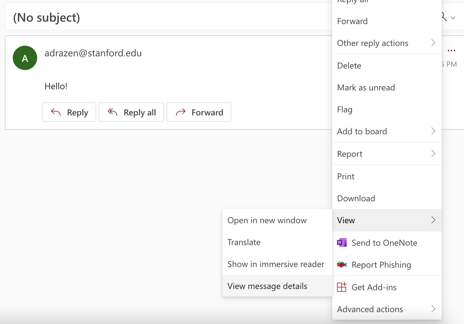 Screenshot of viewing more details in Outlook